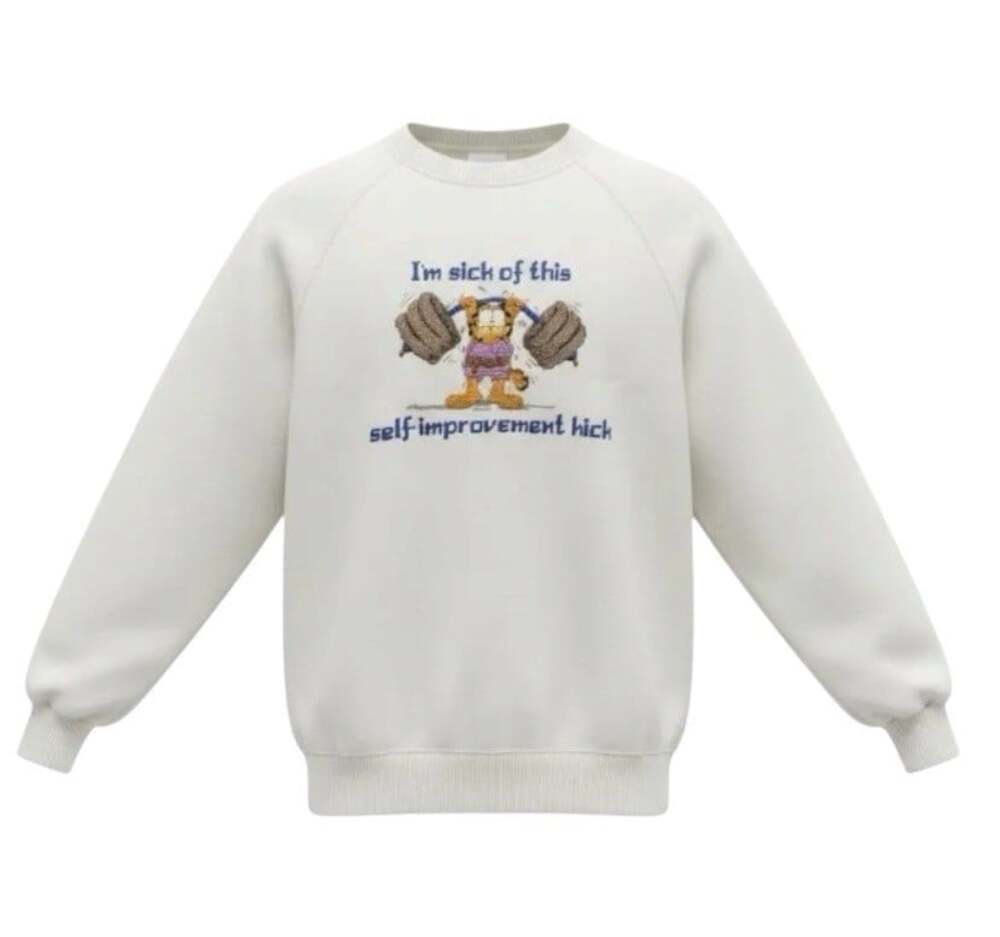 Vintage Garfield Self Improvement Kick Sweatshirt Pannill USA Made Embroidered L